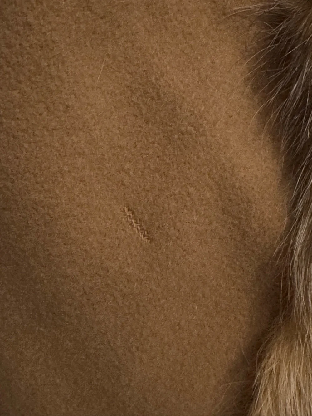 Lux Cashmere Fox Fur Trimmed Wrap Cape in Neutral Camel Italian Made FLAWS - Picture 8 of 10